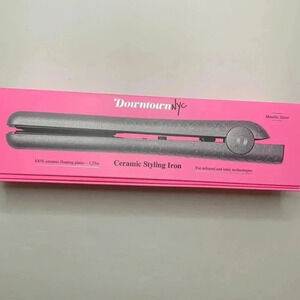 Eva NYC Ceramic Flat Iron Metallic Silver 1.25” Plates New